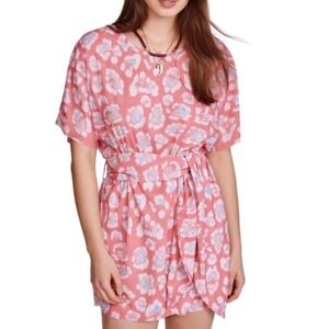 NEW BAJA EAST PINK ANIMAL PRINT T-SHIRT MINI DRESS
